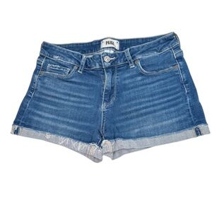 Paige distressed frayed denim shorts medium wash jimmy jimmy jean shorts size 26